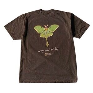 Gildan National Geographic T-Shirt Womens Small Brown Excellent Luna Moth Fly